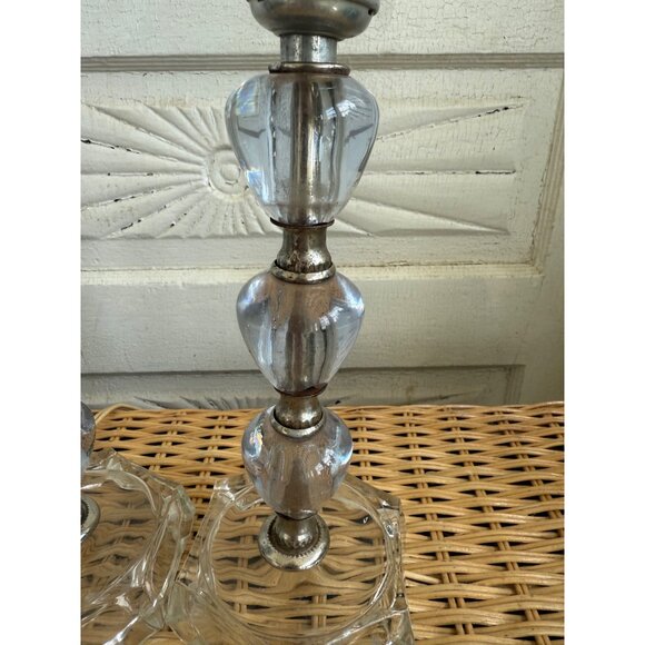 Vintage 60's Pair Small Table Lamps Purple Stacked Lucite Clear Glass - Picture 14 of 16